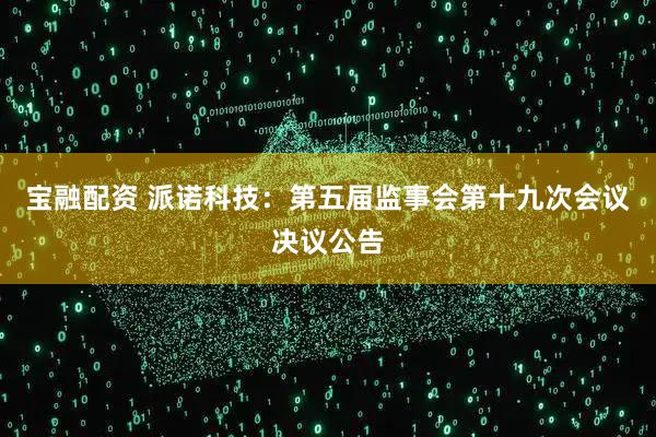 宝融配资 派诺科技：第五届监事会第十九次会议决议公告