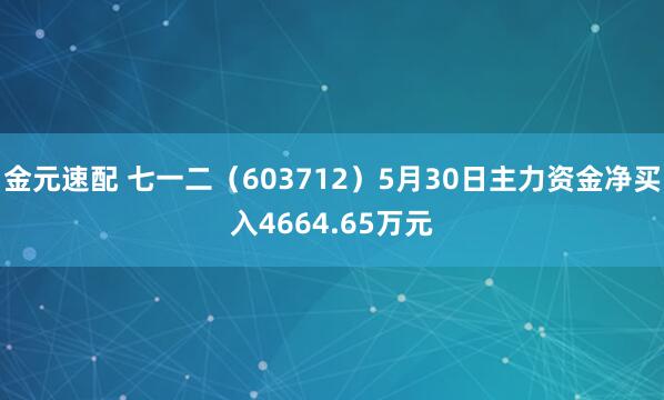 金元速配 七一二（603712）5月30日主力资金净买入4664.65万元